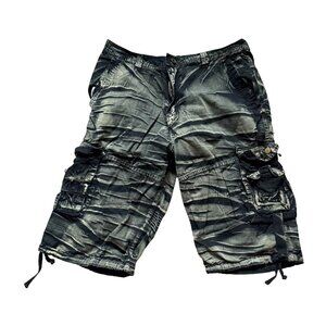 Whiskering Cargo Shorts Men's Black Green Y2K Skater Grunge Punk